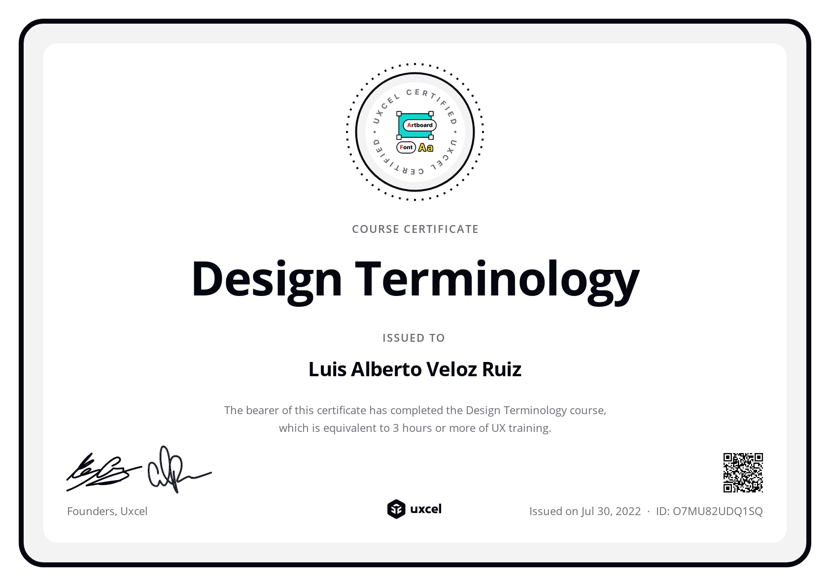 Luis Veloz's certificate